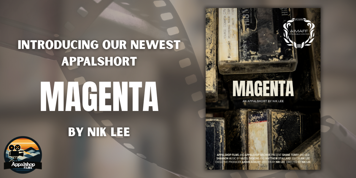 Magenta promotional graphic with the movie poster included
